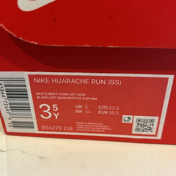 Kids Nike Huarache Run (GS) White/Mint/Black Size 3.5 - Picture 4 of 4